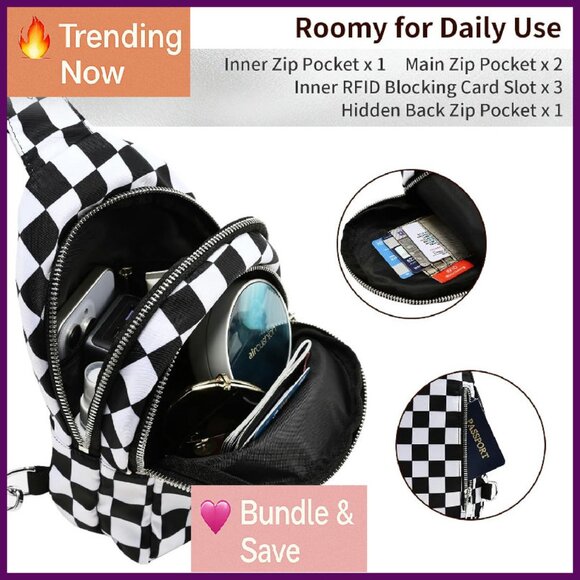 Small RFID Sling Bag Nylon Crossbody Backpack Travel Purse - Picture 3 of 4